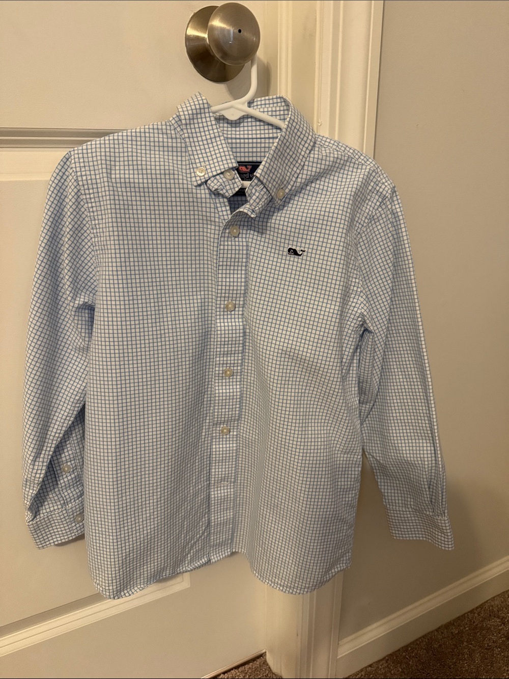 Boys Vineyard Vines Light Blue Check Button-Down Shirt